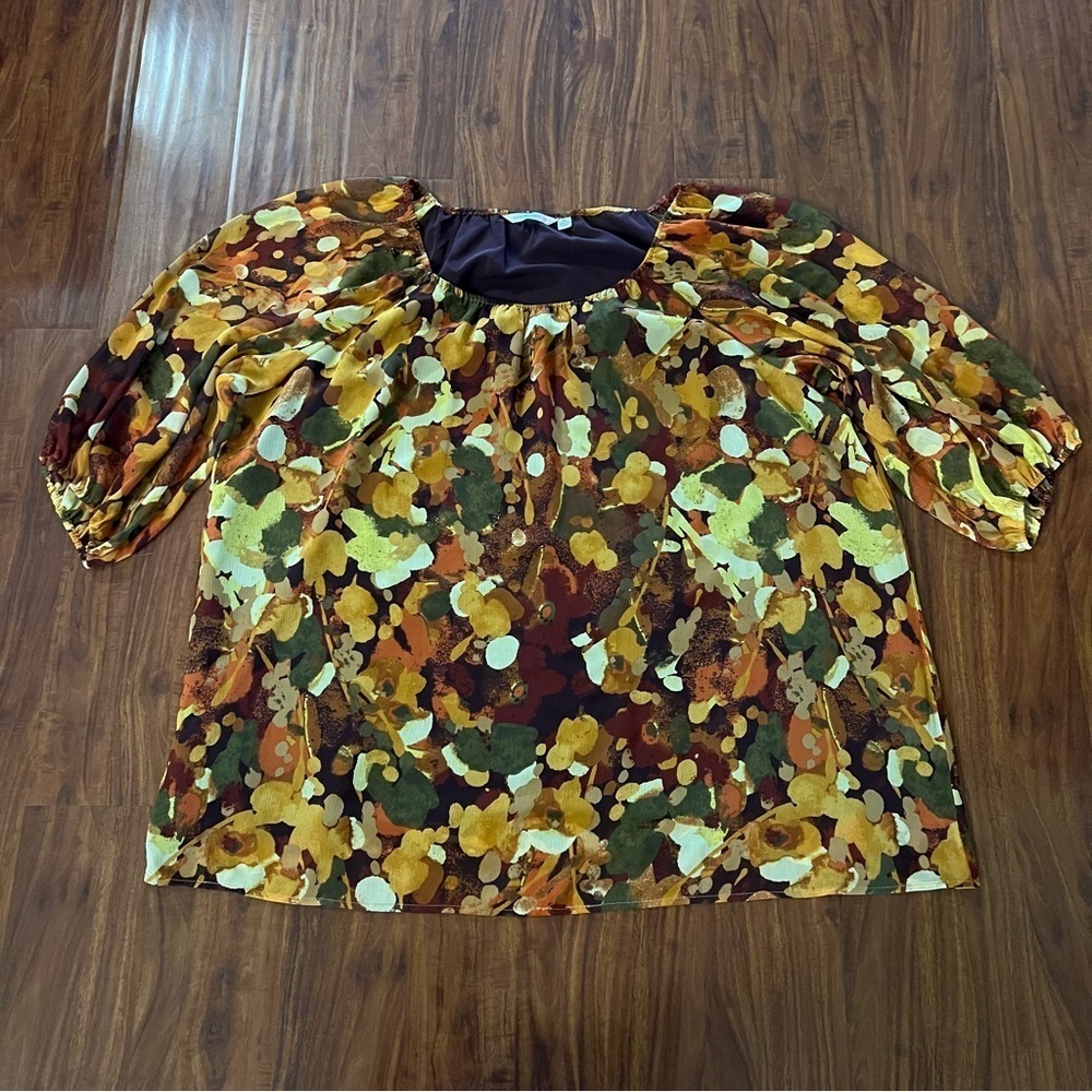 Isaac Mizrahi Live Watercolor Fall Print Top size 3X